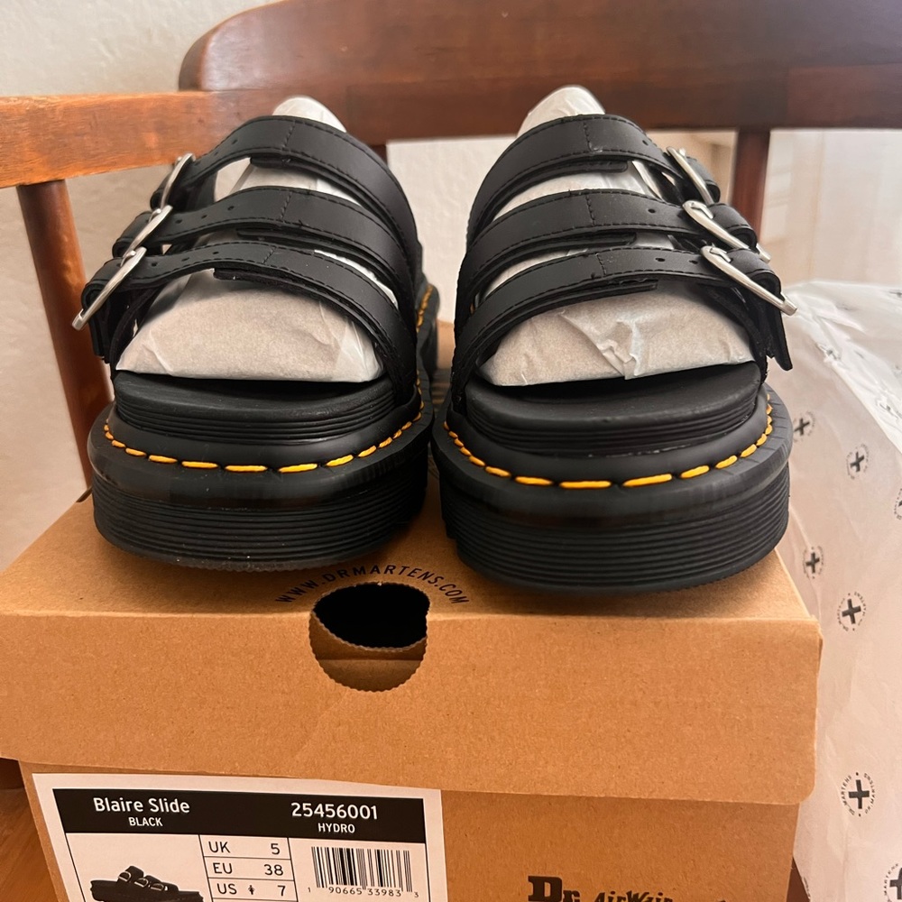 Dr. Martens Women's Slide Sandal, Black Hydro Leather 7
